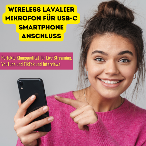 Wireless Lavalier Mikrofon für USB-C Smartphone Anschluss Perfekte Klangqualität für Live Streaming, YouTube TikTok und und Interviews